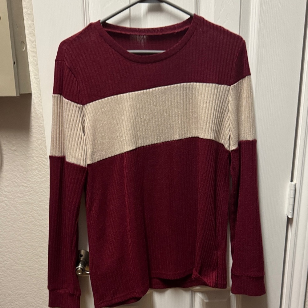 SHEIN Burgundy and Cream Color Block Sweatshirt